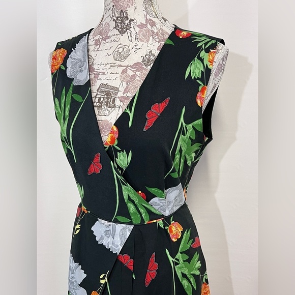 CAMILLA TREE Black floral print faux wrap mini dress size M. - Picture 3 of 11
